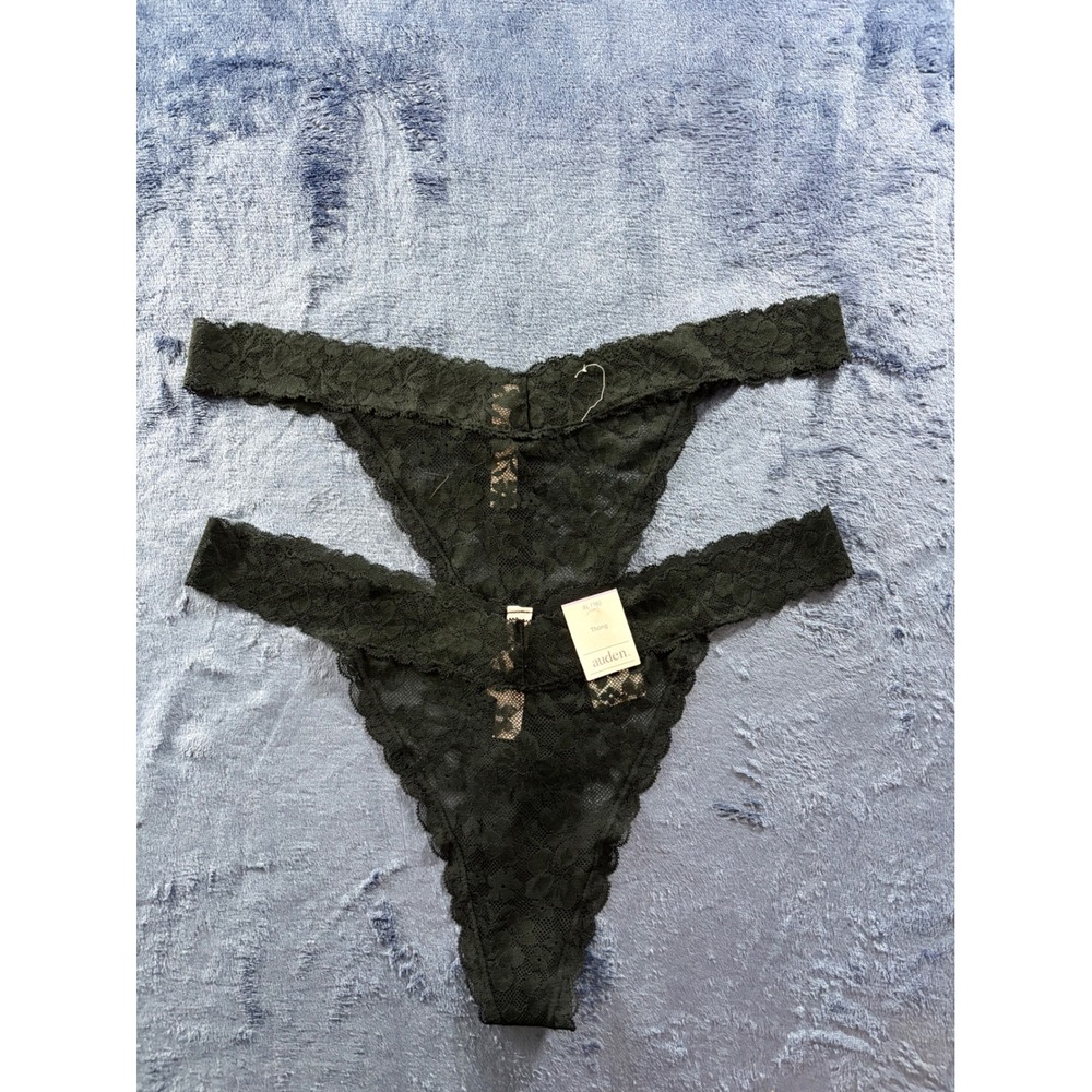 Auden Womens Black Lace Thong Underwear Set of 2 XL 16 New With Tags